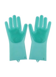 اشتري Homepro Reusable Silicone Gloves With Wash Scrubber Waterproof Dishwashing Cleaning Rubber Gloves Heat Resistant For Cleaning Household Washing Pets Washing Car Green (1Pair) في الامارات