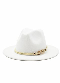 Buy Womens Wide Brim Panama Hat Lady Mens Felt Fedora with Ring Belt, White in Saudi Arabia