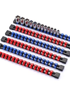 اشتري Drive Socket Organizer Rails, SAE And Metric Socket Holder Rail, Red & Blue Premium Quality Socket Holder, Mountable Sliding Tray Rack Tool Rail Holder, For 3/8-inch Socket Only, 6 Pieces في السعودية