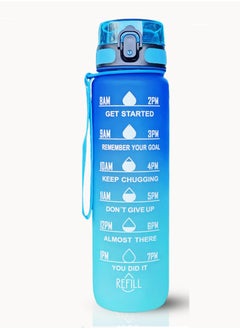 Buy SPRINTERS - 1 Liters Water Bottle 32Oz BPA Free, Multicolor - Leak Proof With Motivational Quote And Time Marker, Anti Slip For Sport ,Fitness, Gym , Picnic (1 Liter, Dark Blue/ Sky Blue Gradient) in UAE