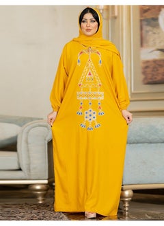 Buy Cotton Viscose Praying Dress With a Separate Veil And Inner Belt ,Yellow in Saudi Arabia