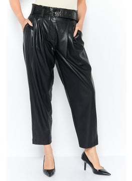 اشتري Women Solid Faux Leather Paperbag Pants, Black في الامارات