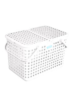 Buy Nachi Multi Purpose Basket With Lid and Handle, White, 46 X 32 X 31 CM in UAE