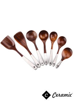 Buy Solid Wood Cooking Tool Set Eco Friendly Teak Spatula Rice Scoop Protection Tableware Kitchen Supplies 7 Pcs Set in UAE
