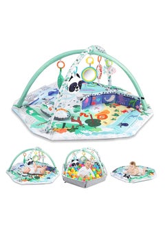 Buy 4-in-1 Baby Play Gym Mat, Tummy Time Mat and Baby Activity Gym and Ball Pit for Sensory Exploration and Motor Skill Development, Includes 5 Toys, Self-Discovery Mirror and Tummy Time Pillow in UAE