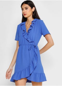 Buy Surplice Neck Ruffle Dress in UAE