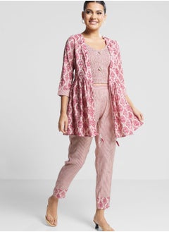 Buy Tie Detail Floral Kurti & Pants Set in UAE