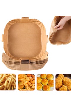 Buy Air Fryer Disposable Paper Liners, Square Cooking Paper, Non-Stick, Baking Roasting Food Grade for Microwave Oven, Water-proof, Oil-proof, Frying Pan (50PCS 7.9Inch Natural) in Saudi Arabia