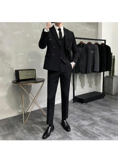 اشتري 2024 Korean Slim Fit Youth Suit Set for Men Black [suit white shirt trousers]] في الامارات