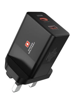 Buy Swiss Military 25W USB C PD Fast Charger, Dual Port Type-C QC3.0 Wall Adapter UK Plug, compatible with iPhone iPhone 14, 14 Pro/Pro Max /13/12 /12 Mini/12 Pro Max, Galaxy -Black in UAE