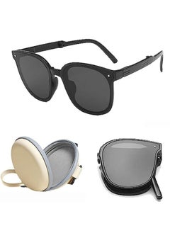 Buy Foldable Sunglasses with Bag Women and Men, Square Folding Easy Carry Foldable Shades UV400 Protection Lens, Sun Protection Sunglasses Suitable for Summer Outdoor Beach Travel Camping, Black in UAE