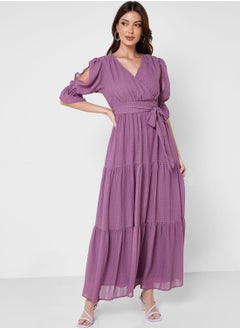 Buy Self Textured Wrap Dress in Saudi Arabia