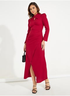 Buy Solid Mock Wrap Front Slit Maxi Dress in Saudi Arabia