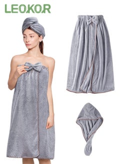 اشتري 2 PCS Bath Towel Set Adjustable Microfiber Soft Towels Bath Wrap Hair Towel Super Absorbent to Quick Drying Hair and Body في السعودية