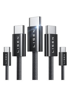 اشتري LISEN 60W USB C to USB C Cable 5-Pack - Fast Charging & Data Transfer 48 Strand Cotton Yarn Braid Black (1M+1M+2M+2M+3M) في الامارات