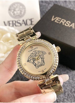 Buy Versace Women's Cubic Zirconia Classic Fashion Versatile Quartz Watch, paired with a gold stainless steel strap and a 36mm gold dial in UAE