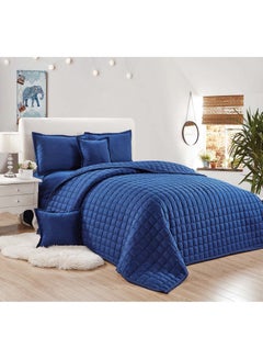 Buy Sleep Night Compressed Comforter Set, Solid Color 6 Pieces, King Size 220 X 240Cm, Reversible Bedding Set for All Seasons, Double Side Quilt Stitching, Blue in Saudi Arabia