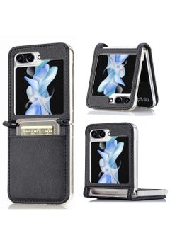 Buy Compatible with Samsung Galaxy Z Flip 5, with Card Holder, Slim Fit Premium PU Leather and Hard PC Protective Flip Phone Cover, Case for Galaxy Z Flip 5 5G in UAE