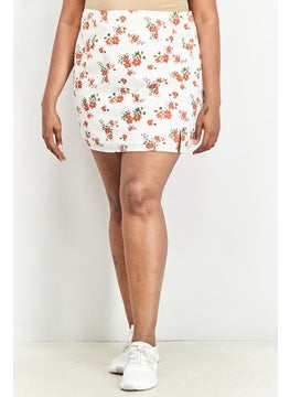 اشتري Women Curve Floral Mini Skirt, White/Red في السعودية