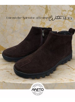 Buy Brown suede Chelsea boots without laces made of genuine natural leather and a toe sole in Saudi Arabia