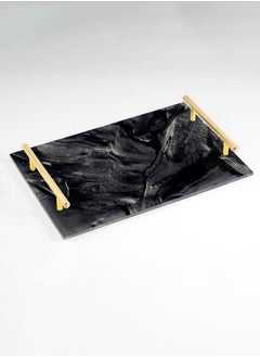 اشتري Decorative Acrylic Serving Tray with Gold Color Metal Handles Dark Painted 20x30cm في السعودية