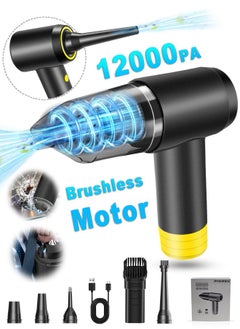 Buy Car Vacuum Cleaner Cordless and Air Duster ,Air Blow Powerful brushless motor 12000PA Handheld Vacuum With 4000 mAh battery and safety hammer,  Portable Multi-Nozzles for Car, Keyboard, Home, Office in Saudi Arabia