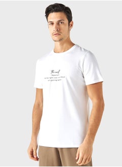 Buy Slogan Print Crew Neck T-Shirt in UAE