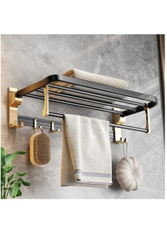 اشتري Bathroom Shelf,  Foldable Towel Rack with Shelf and Hooks,  Wall Mounted Towel Hanger for Restroom, Closets, 60cm في السعودية