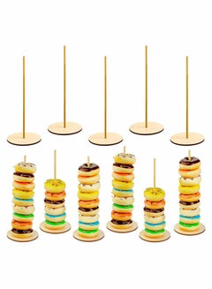 Buy Wood Donut Stands 5 Pieces Detachable Donut Holder Reusable Donut Display Stand for Wedding Birthday Party Supplies (Round Style) in UAE