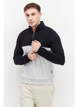 اشتري Men Mock Neck Long Sleeve Brand logo Sweatshirts, Marine/Heather Grey في السعودية