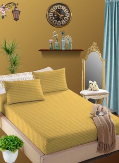 Buy Golden Cotton Single Striped Fitted Elastic Bedsheet 100x200+15cm in UAE