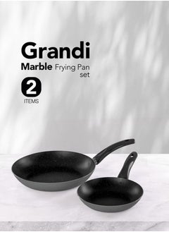 Buy Pop Frying Pan Set 2 Pes  - 7-Layer Granite Coating Non-Stick Surface - Bakelite Handle - Black And Gray Granite in Saudi Arabia