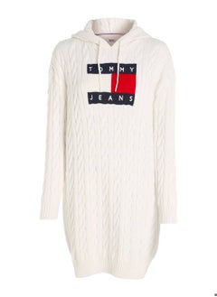 Buy Women's Cable Knit Hoody Dress, White in UAE