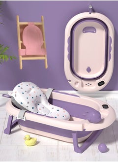 Buy Foldable Baby Bathtub with Bath Mat and Temperature Display, Portable Drain Hole Folding Bathtub for Babies and Toddlers 0-36 Months in Saudi Arabia