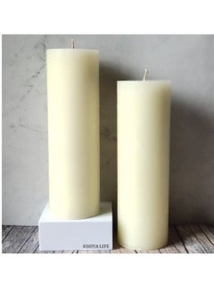 Buy Set of 2 Ivory Pillar Candles| 3 x 9inch | Unscented & Dripless Candles for Decor, Events, Restaurants | Natural Wax with Cotton Wicks | 100 hours / candle Burn Time (Ivory, 3 x 9 inches) in UAE