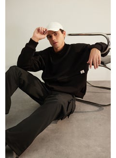 Buy Limited Edition Black Men's Oversized/Wide-Cut Stand-Up Collar Loose fit Sweatshirt with Label Fleece Inside. in Egypt