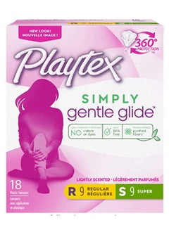 Buy Playtex Simply Gentle Glide - 18 Tampons [9 Regular - 9 Super] - Lightly Scented - 360 Degree Protection in UAE