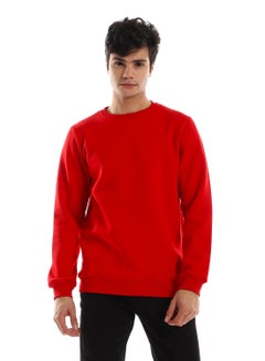 Buy Ribbed Hem & Cuffs Plain Cotton Sweatshirt - Red in Egypt
