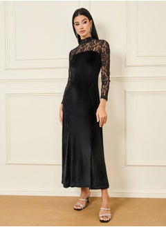 Buy Velvet Lace Sheer High Neck Sheath Maxi Dress in Saudi Arabia