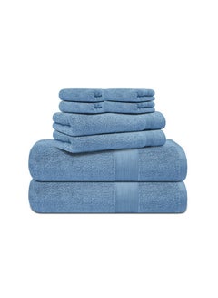 Buy 8 pc Luxury Home Linen, 100% Premium Cotton, 550 gsm, High Quality Weaving, Durable, Soft and Absorbent,  2 Bath Towel 70x140cm, 2 Hand Towel 40x70cm, 4 Face Towel 30x30cm, S Blue, Made in Pakistan in UAE