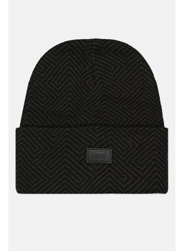 Buy Men Brand Logo Geometric Knitted Beanie, Dark Green in UAE