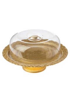 Buy Base glass cake plate with lid, size 30 cm height 10 cm in Saudi Arabia