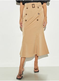 Buy 2Xtremz Button Detail Midi Skirt with Belt in Saudi Arabia