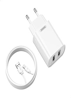 Buy Remax RP-U35 Wall Mount Charger Provides Overcharging Protection With Data Lightning Cable And Two Ports Practical For IPhones Set Of 2 Pieces - White in Egypt