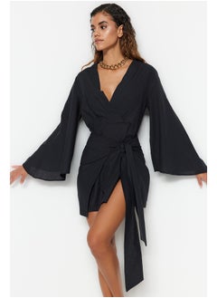 اشتري Black Mini Woven Tied 100% Cotton Beach Dress TBESS21EL3208 في مصر