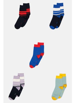 Buy Kids Boy 5 Pairs Stripe Socks, Navy Combo in UAE