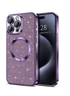 Buy iPhone 15 Pro Max Case Glitter, Clear Magnetic Phone Cases with Camera Lens Protector [Compatible with MagSafe] Bling Sparkle Plating Soft TPU Slim Shockproof Protective Cover Women in UAE