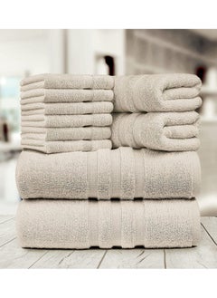 Buy Set of 10 Zofty Bathroom Towel Set - 2 Bath Towels, 2 Hand Towels and 6 Washcloths - Hotel Quality and Spa Towels Ivory 600 GSM in UAE