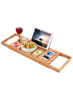 Buy Bathtub Bamboo Stand Holder Adjustable Bath Tray With Luxury Book Rest Device Tablet Kindle Ipad, Smart Phone for A Home Spa Experience Yellow in Saudi Arabia