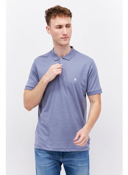 اشتري Men Regular Fit Brand Logo Short Sleeve Polo Shirts, Slate Blue Melange في الامارات